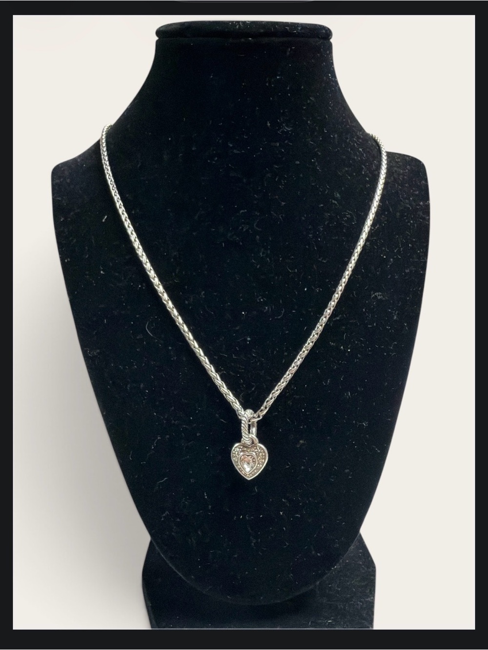Brighton Silver Heart Pendant Necklace with Sparkling Center-retired